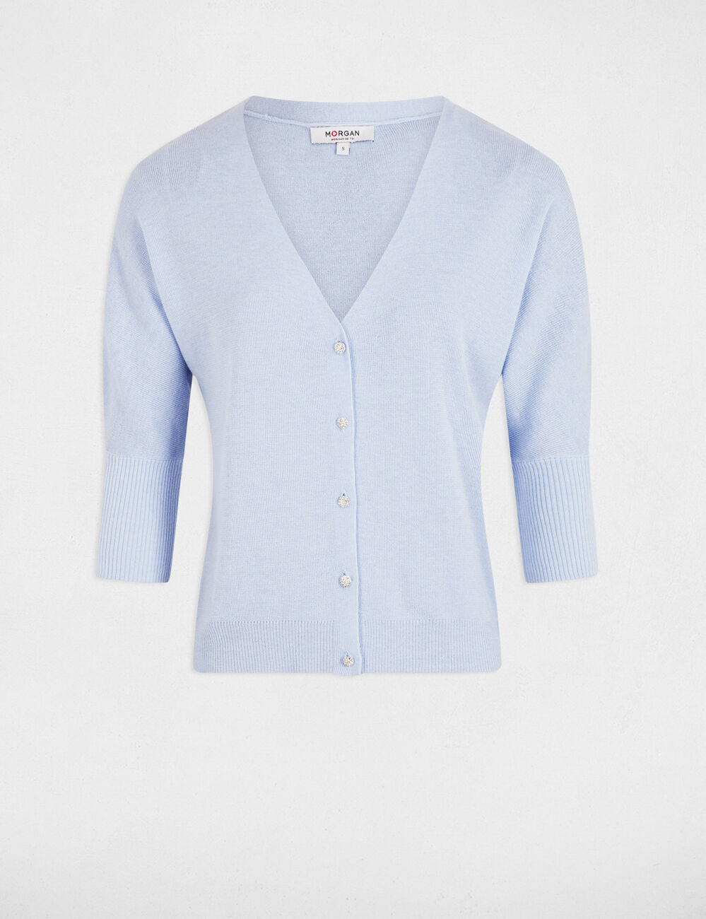 Strickjacke mit V-Ausschnitt himmelblau damen