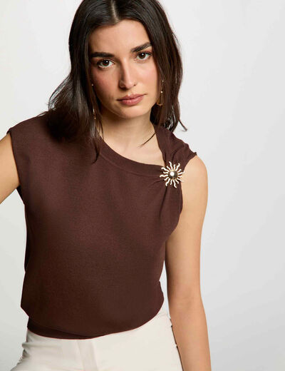 Top asym&eacute;trique sans manches marron fonc&eacute; femme