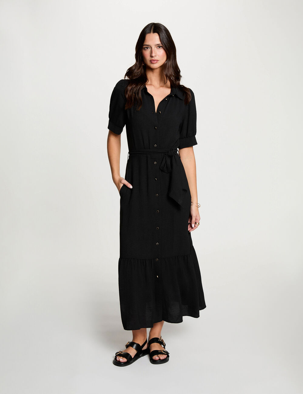 Kleid aus Strick mit Puff&auml;rmeln schwarz damen