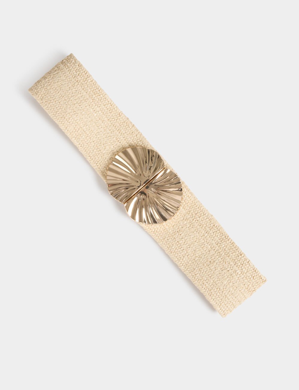Ceinture large &eacute;lastique beige femme