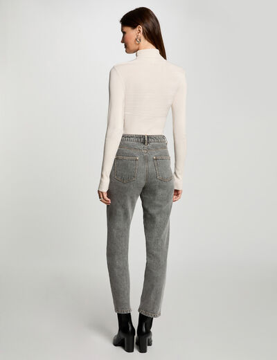 Pull manches longues col roulé ivoire femme