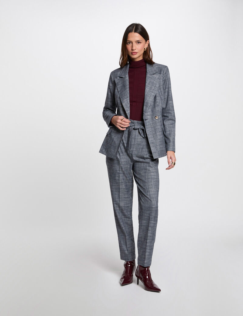 veste courte a carreaux bleu marine femme Veste courte à carreaux bleu marine femme