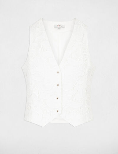 Gilet sans manches dentelle ivoire femme