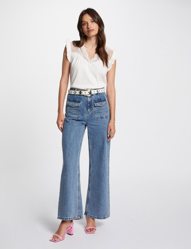 plissee top mit spitze elfenbein damen Plissee-Top mit Spitze elfenbein damen