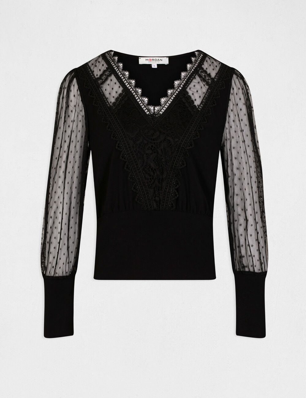 Langarmshirt mit Plumetis schwarz damen
