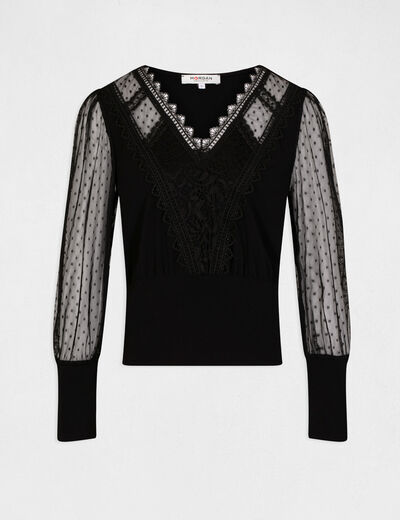 Langarmshirt mit Plumetis schwarz damen