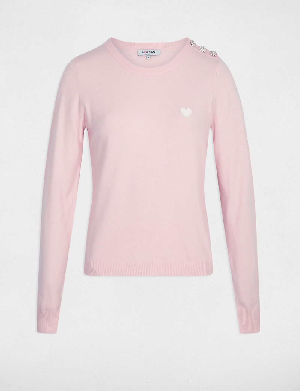 Pull col rond et boutons rose clair femme