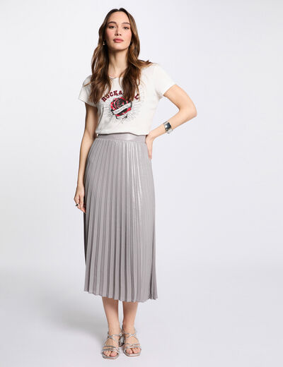 Langer Plisseerock couleur argent damen