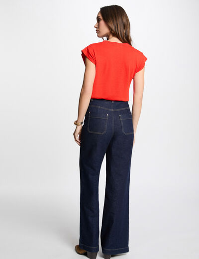 Kurzarm-T-Shirt und V-Kragen orange damen