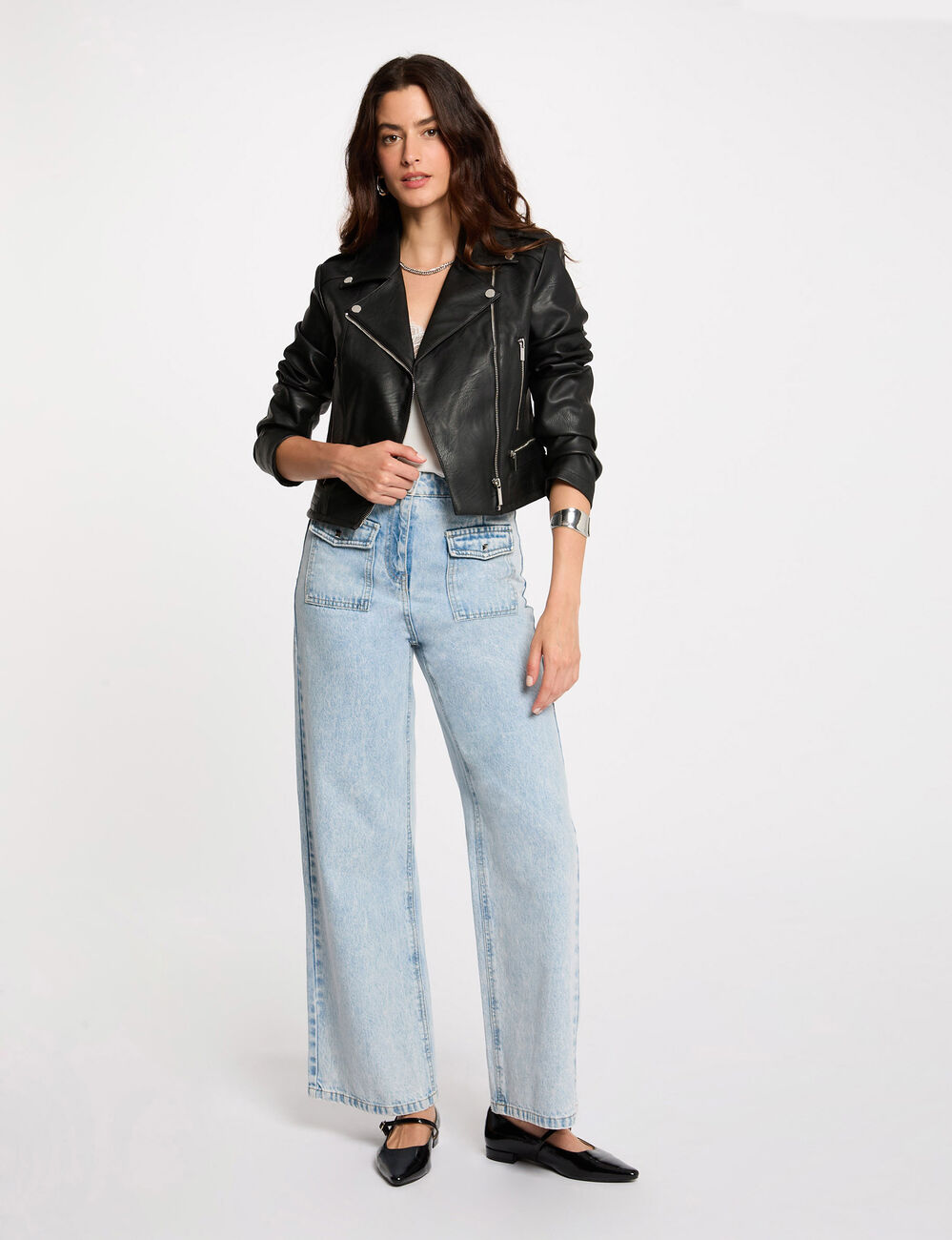 Gerader Blouson mit Reverskragen schwarz damen
