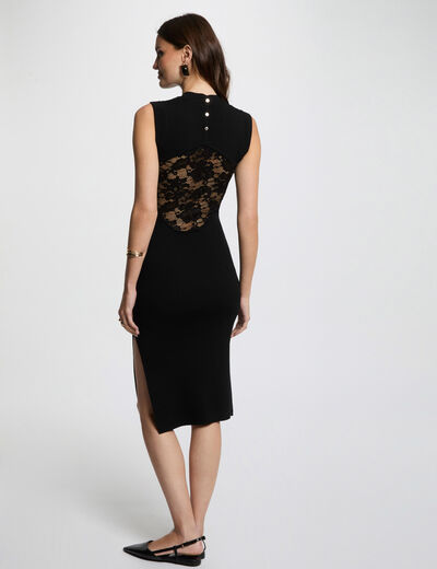 Robe tricot courte ajustée noir femme