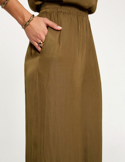 Pantalon large fluide vert kaki femme