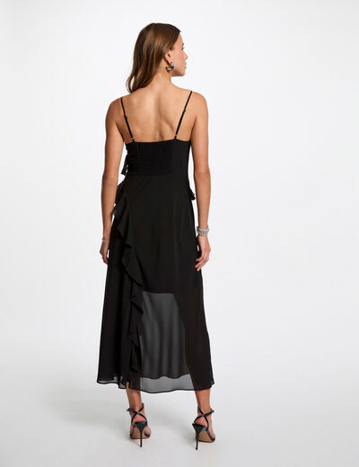 Robe midi ajustée volants noir femme