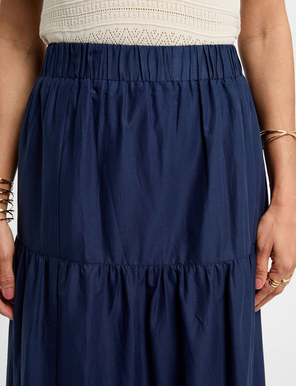 Jupe longue détail dentelle bleu pétrole femme