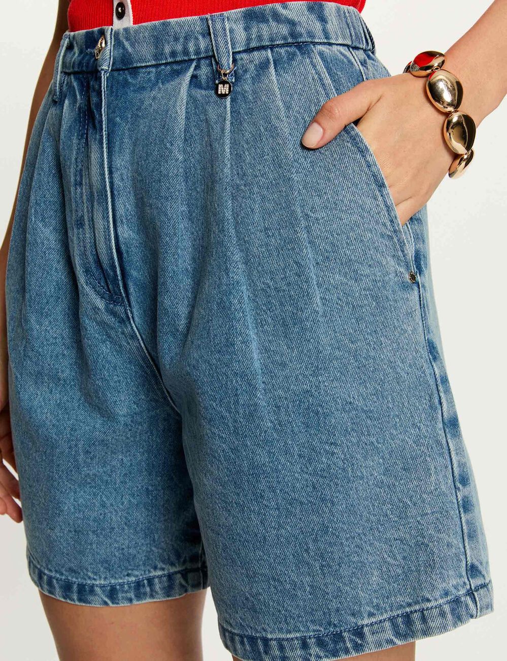 Hochgeschnittener Bermuda double stone denim damen
