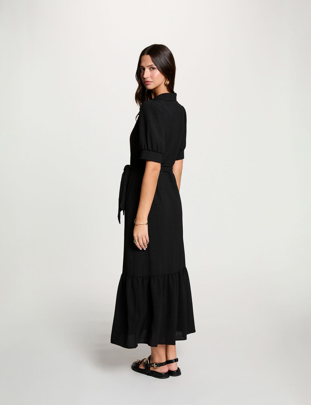 Kleid aus Strick mit Puff&auml;rmeln schwarz damen