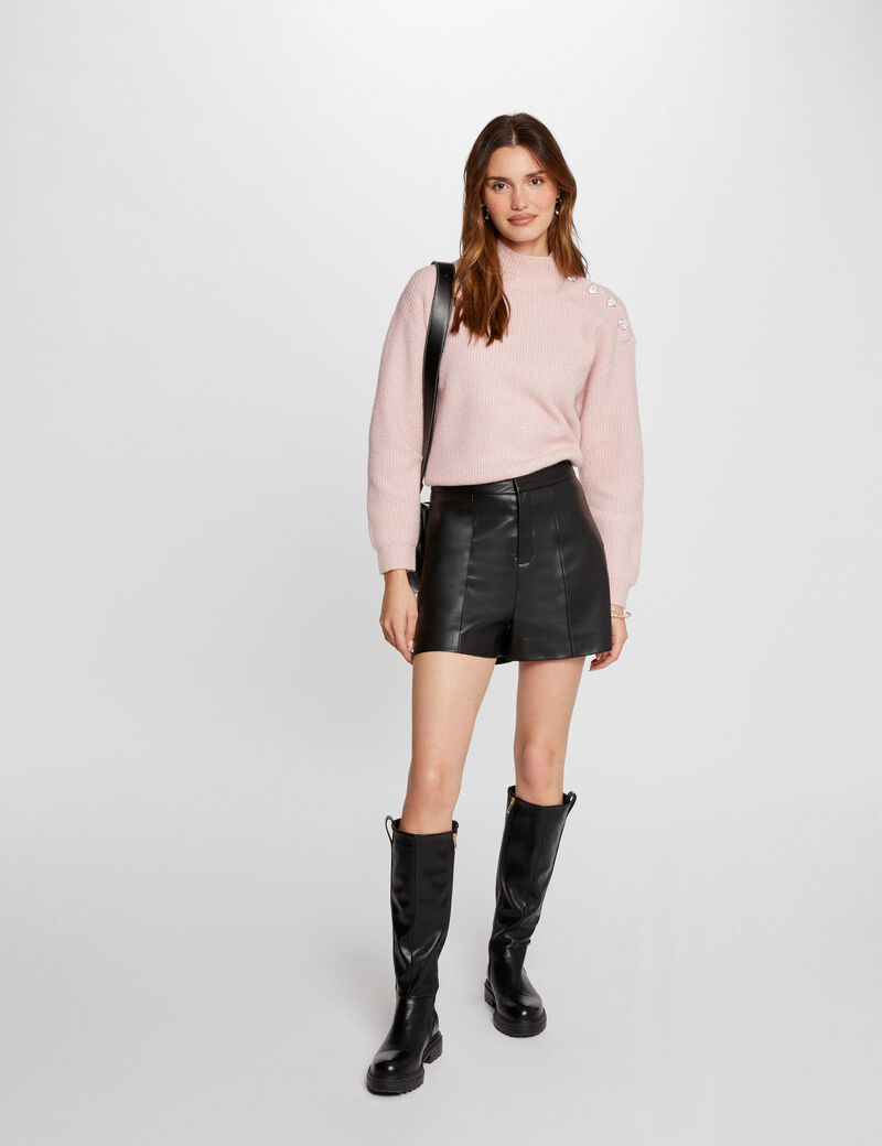 pull manches longues avec boutons rose clair femme Pull manches longues avec boutons rose clair femme