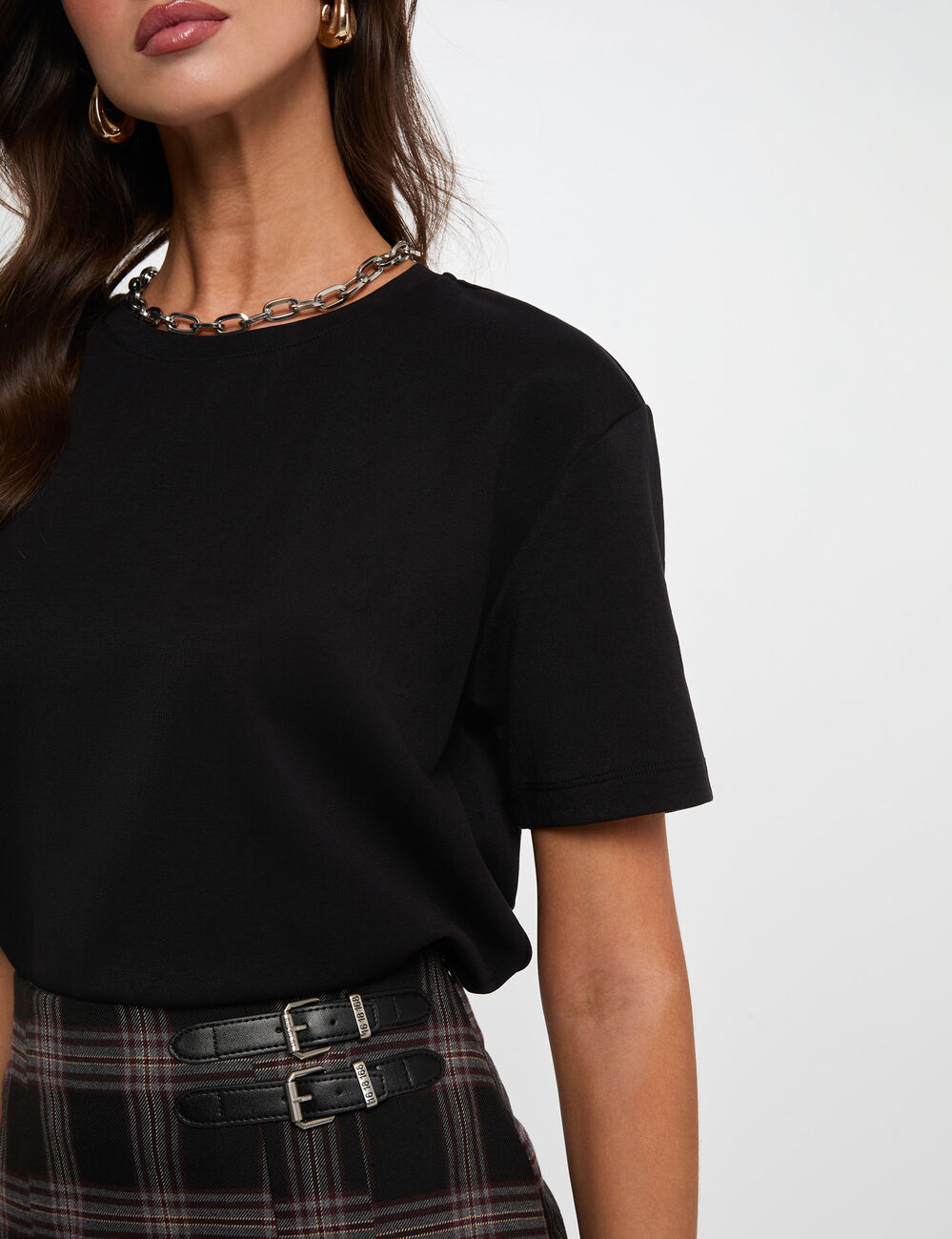 T-Shirt mit Rundhalsausschnitt schwarz damen