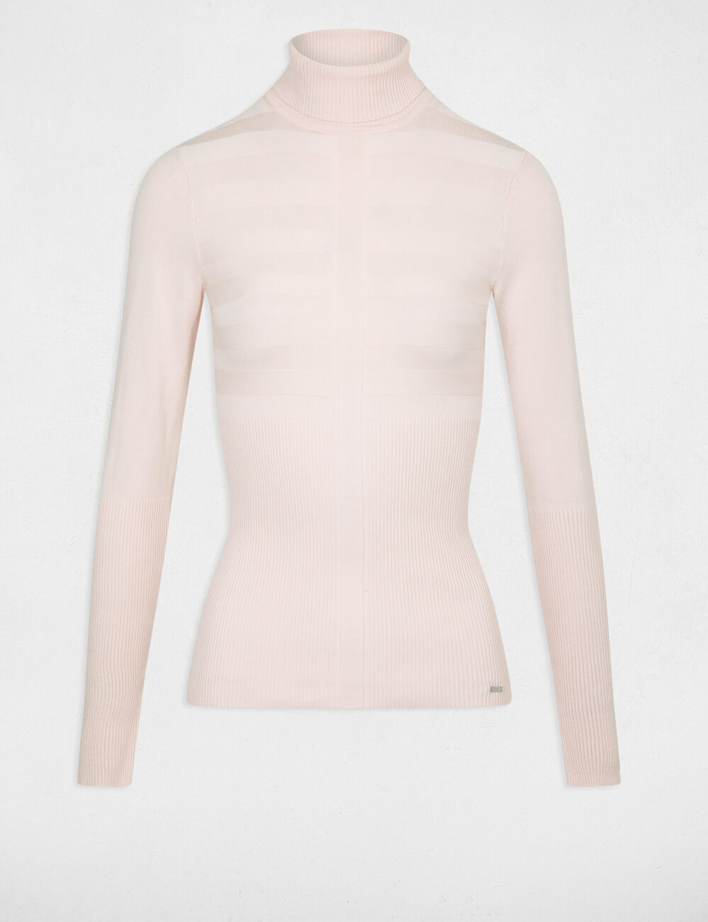 Pull manches longues col roulé rose femme