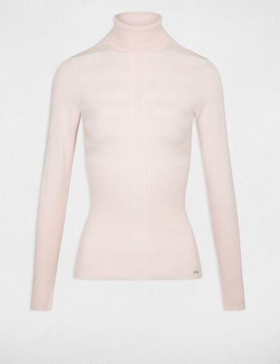 Pull manches longues col roulé rose femme