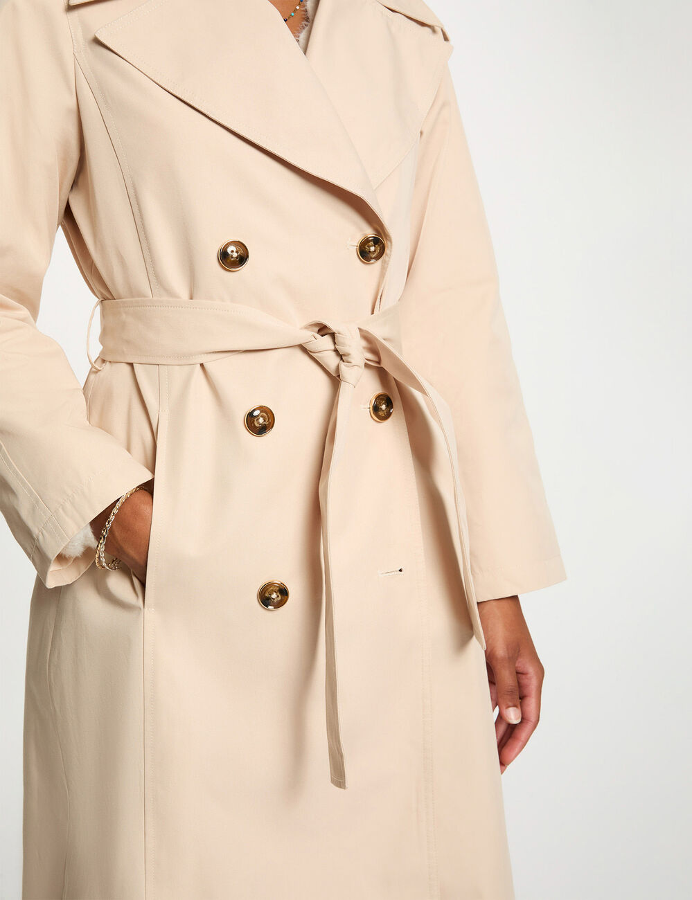 Trench long col tailleur sable femme