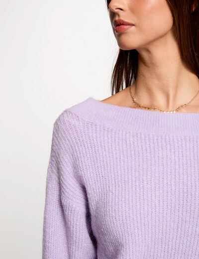Pull col rond parme femme