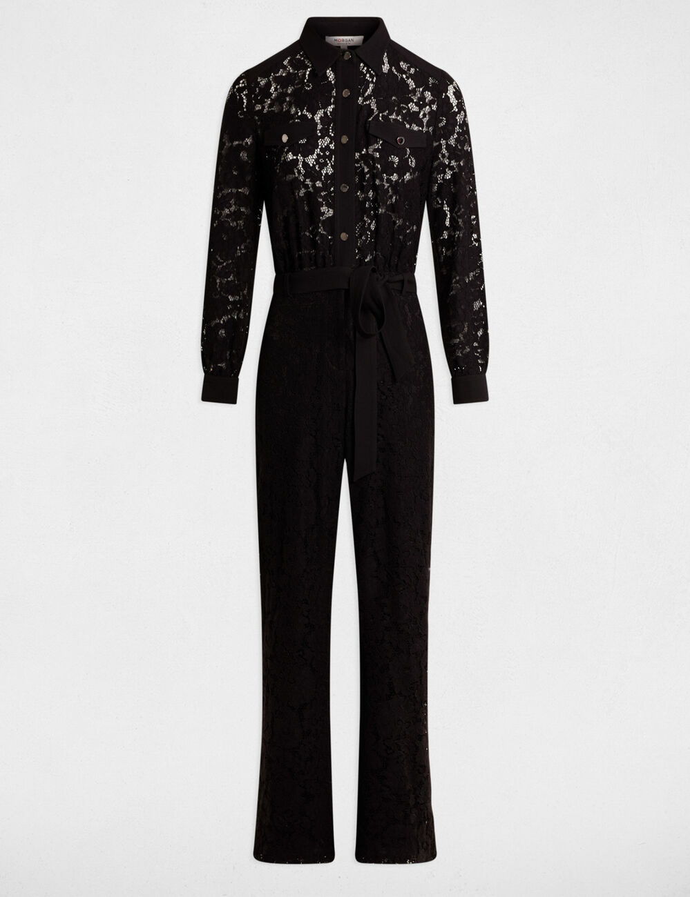 Langer Spitzen-Jumpsuit schwarz damen