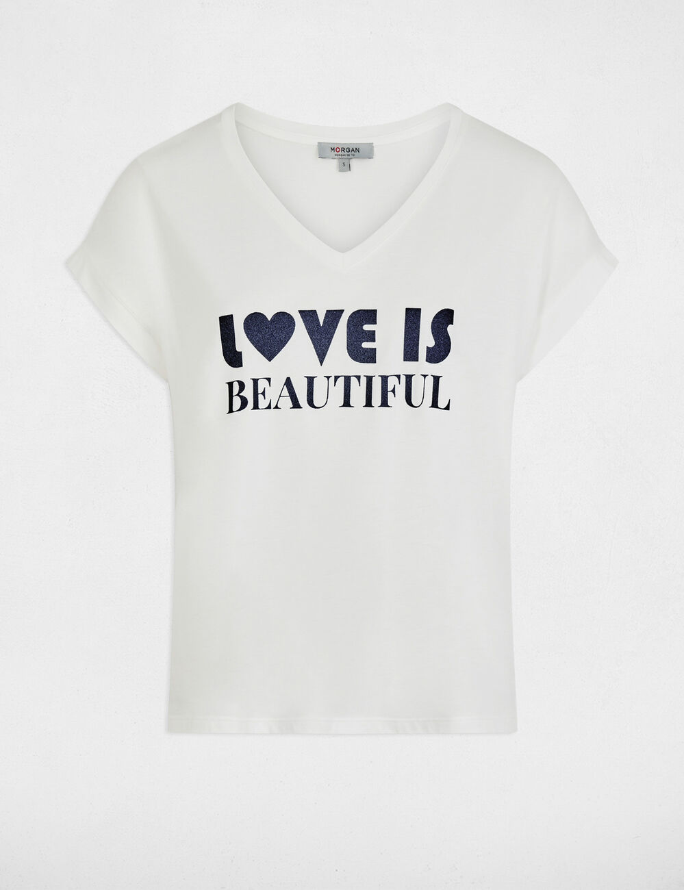 T-shirt col v manches courtes blanc femme