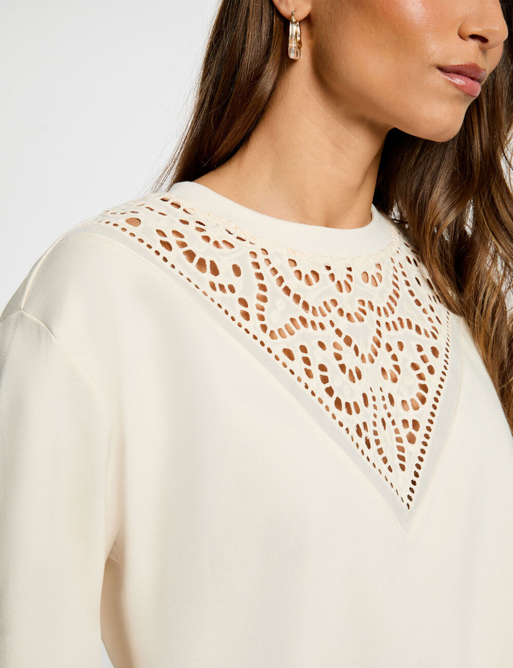 Langarm-T-Shirt elfenbein damen