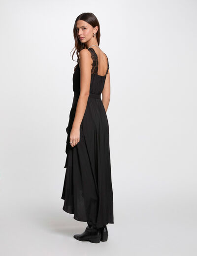 Robe longue droite fluide noir femme