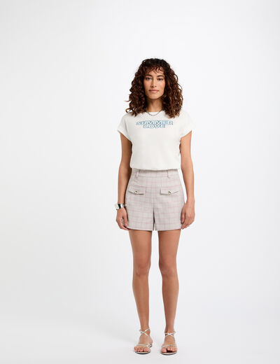 Short taille haute à carreaux multicolore femme