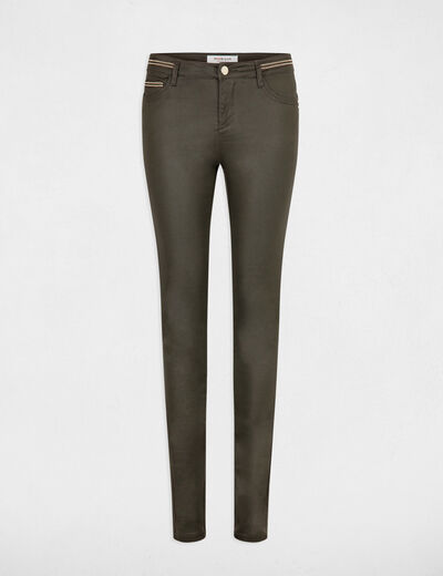 Pantalon slim enduit vert foncé femme