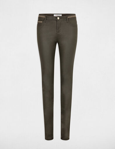 pantalon slim enduit vert fonce femme Pantalon slim enduit vert foncé femme