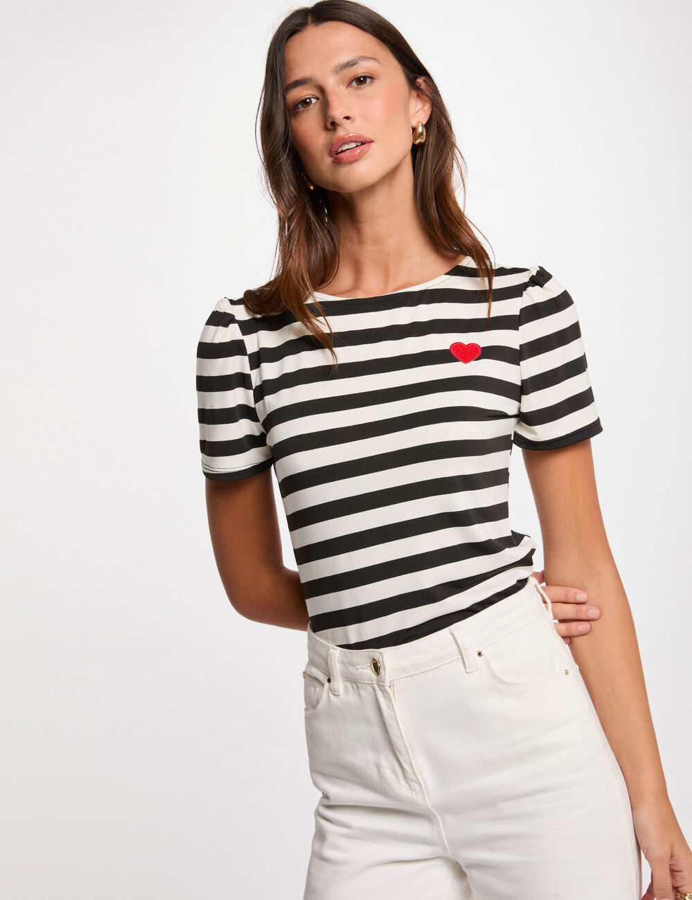 T-shirt manches courtes rayé blanc femme