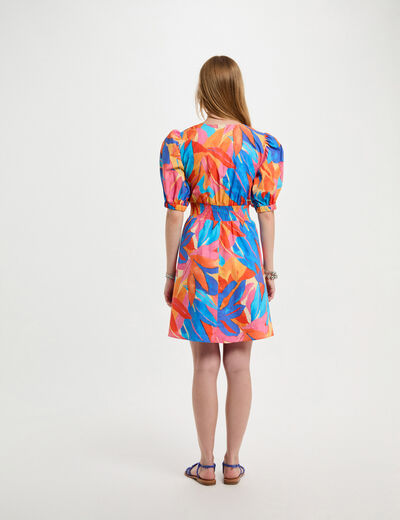 Robe courte évasée imprimée multicolore femme