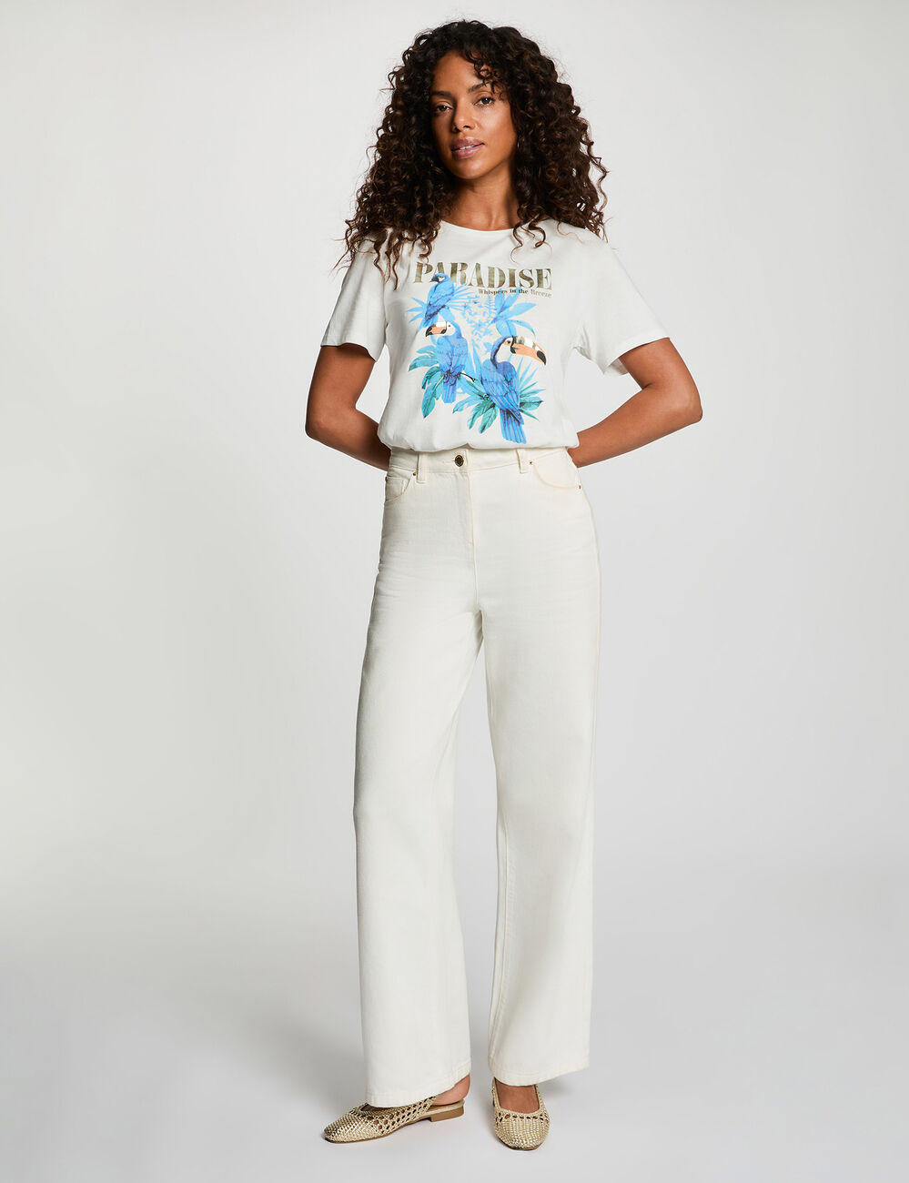 Bedrucktes T-Shirt mit Rundhals weiss damen