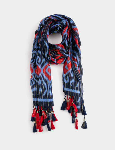 Schal mit Muster und Pompons mehrfarbig damen