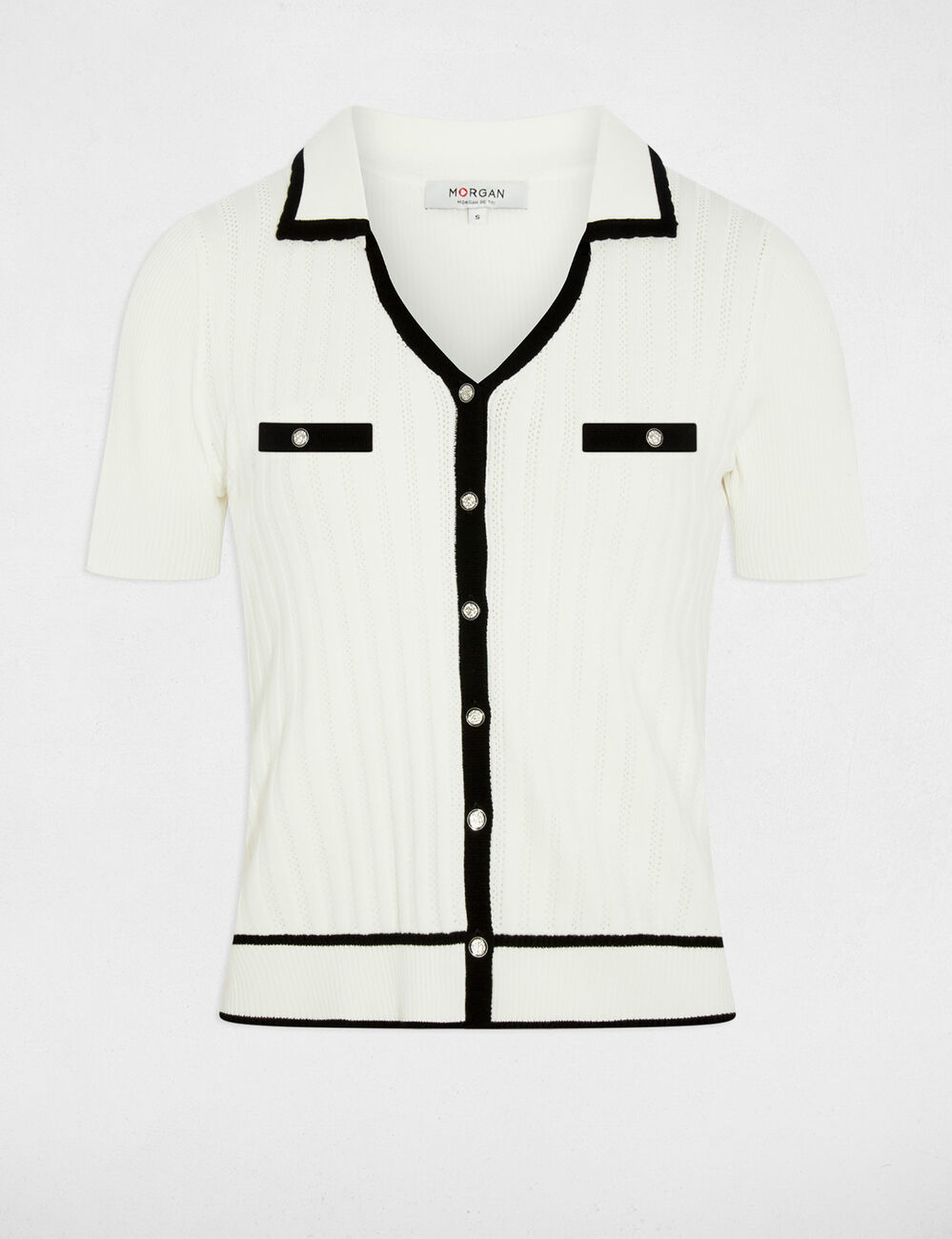 Figurbetonter Pullover mit Reverskragen weiss damen