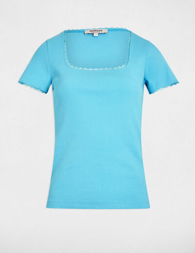 Geripptes Kurzarm-T-Shirt himmelblau damen