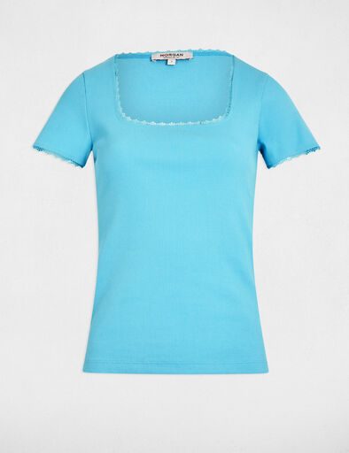 geripptes kurzarm t shirt himmelblau damen Geripptes Kurzarm-T-Shirt himmelblau damen