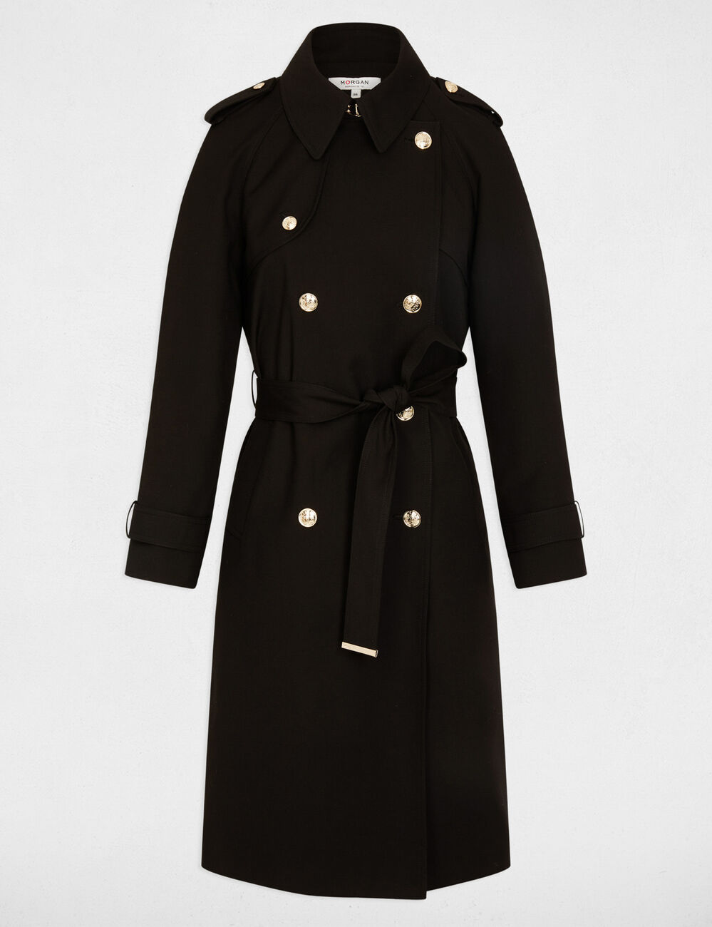 Langer Trenchcoat mit Gürtel schwarz damen