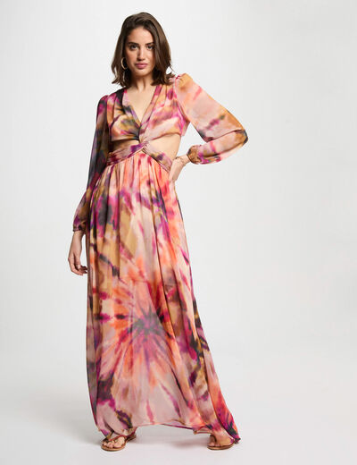 Robe longue droite imprimée multicolore femme