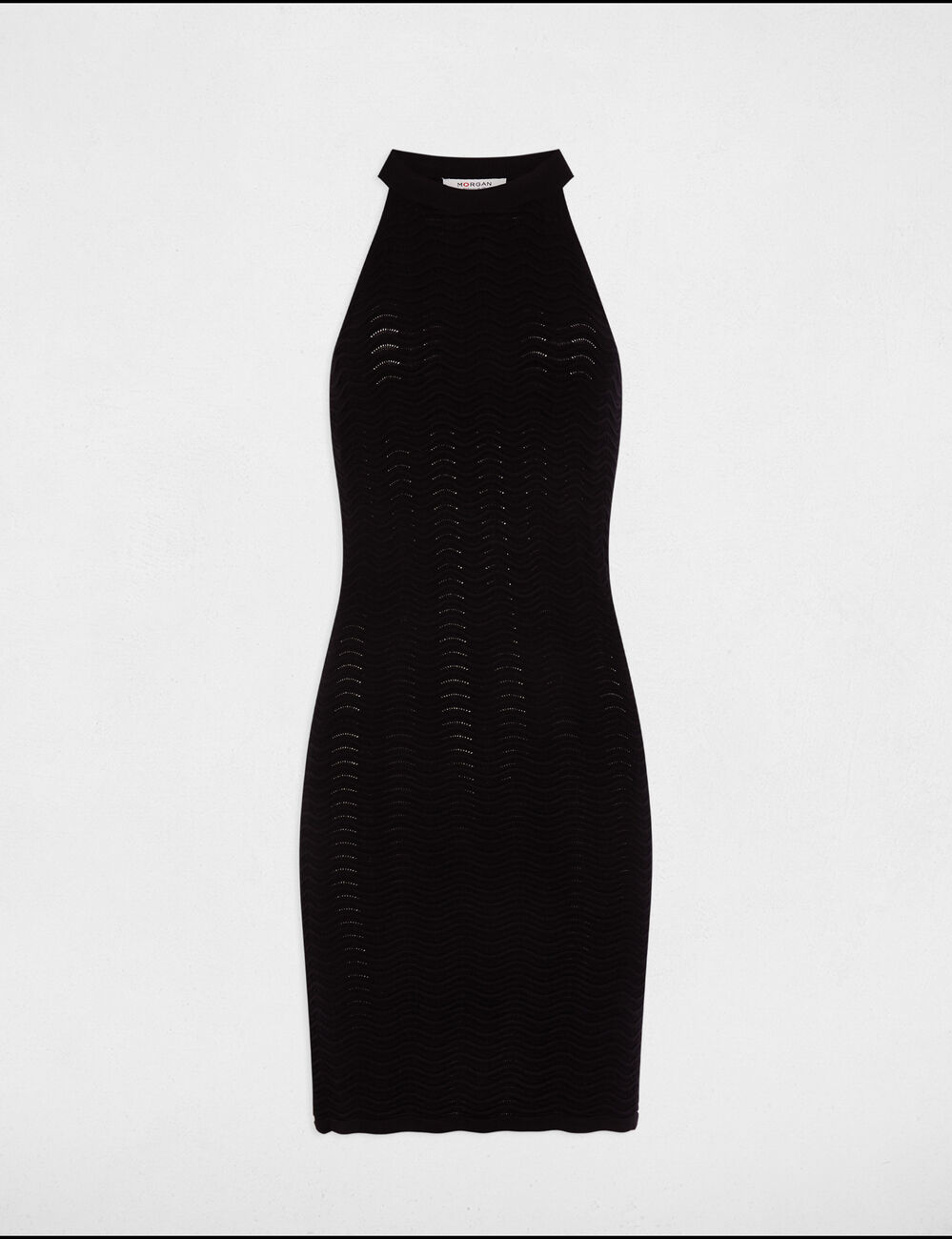 Robe tricot courte ajustée noir femme