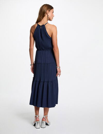 Robe midi droite satin bleu pétrole femme