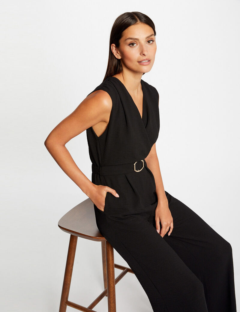 combinaison jambe large detail boucle noir femme Combinaison jambe large détail boucle noir femme