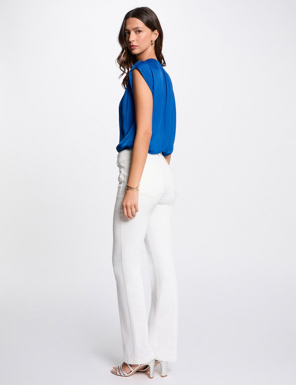 Kurzarm Satinbluse elektrisch blau damen