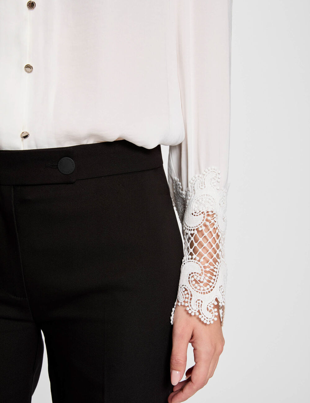 Hemd mit langen Ärmeln aus Satin elfenbein damen