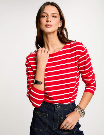 Gestreiftes Langarm-T-Shirt weiss damen
