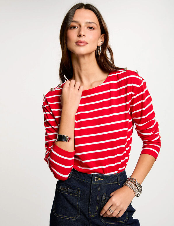 gestreiftes langarm t shirt weiss damen Gestreiftes Langarm-T-Shirt weiss damen