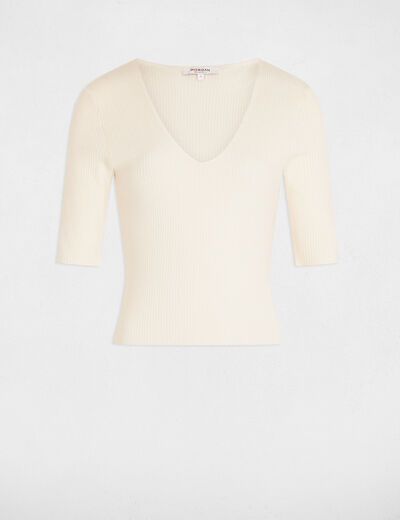 Pullover mit V-Ausschnitt elfenbein damen